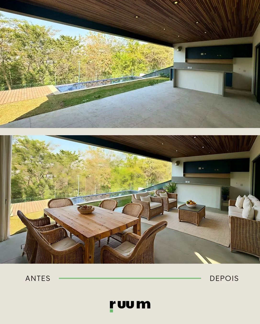 Antes e depois do imóvel da aCasa7 processado pela RUUM